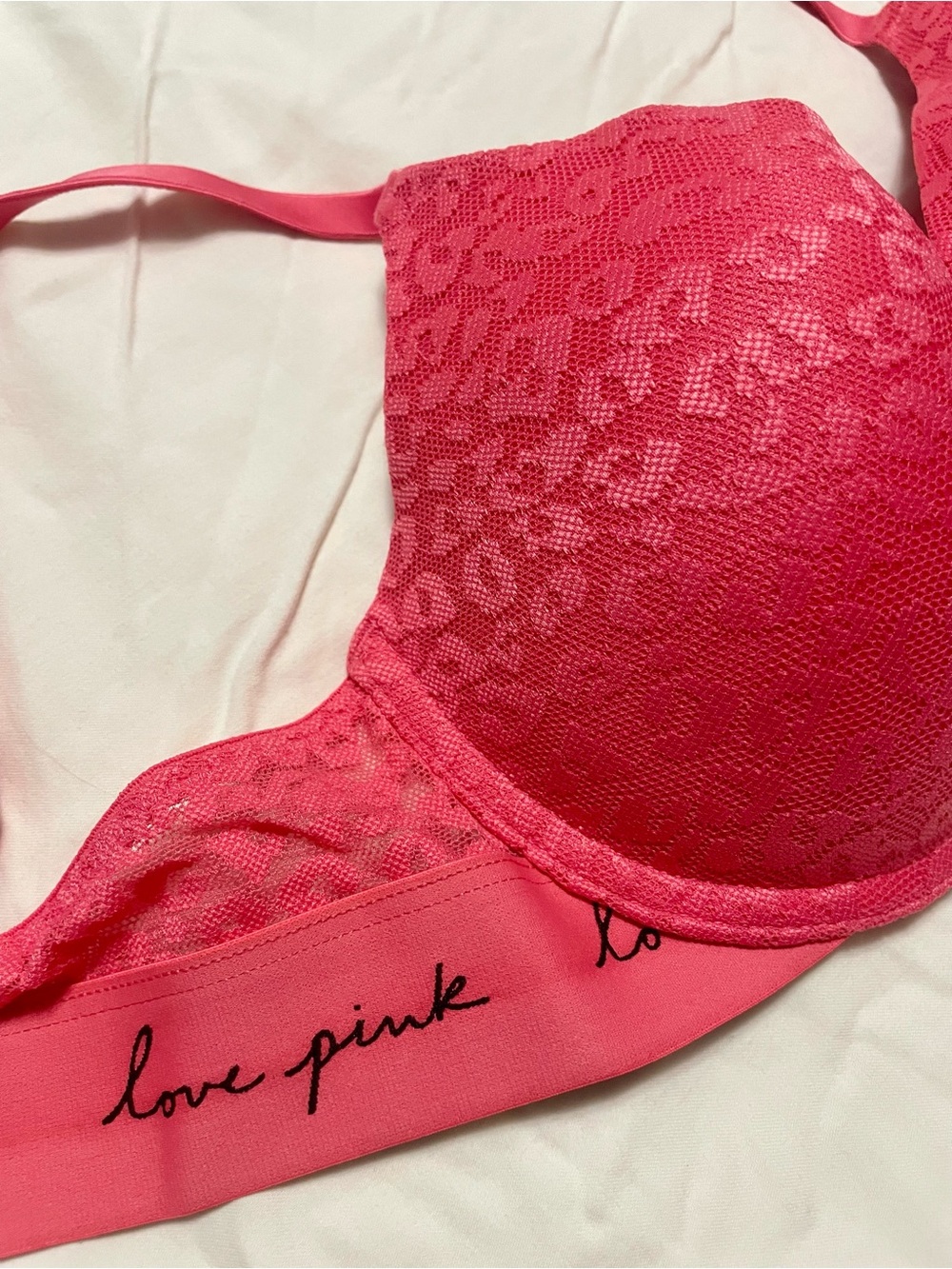 PINK Victoria’s Secret Wear Everywhere Push-Up Bra Pink Lace Script Logo 36B